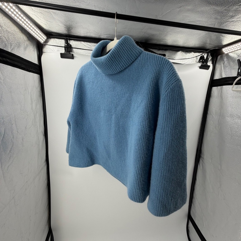 J.Crew Wool Cashmere Ribbed Turtleneck Sweater Blue XL Relaxed Fit Pullover